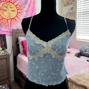 sky blue lace flower crop top